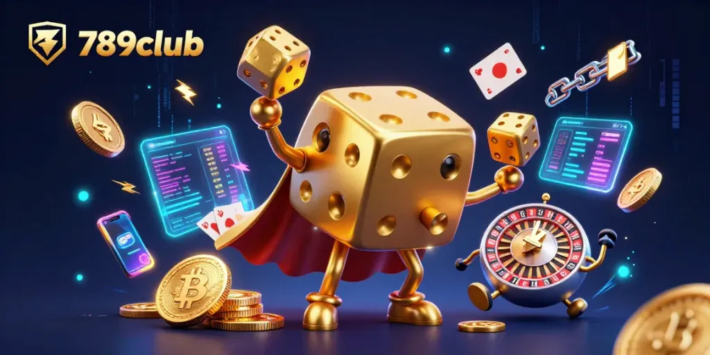 Engage with thrilling games at 789club featuring golden dice and crypto icons.