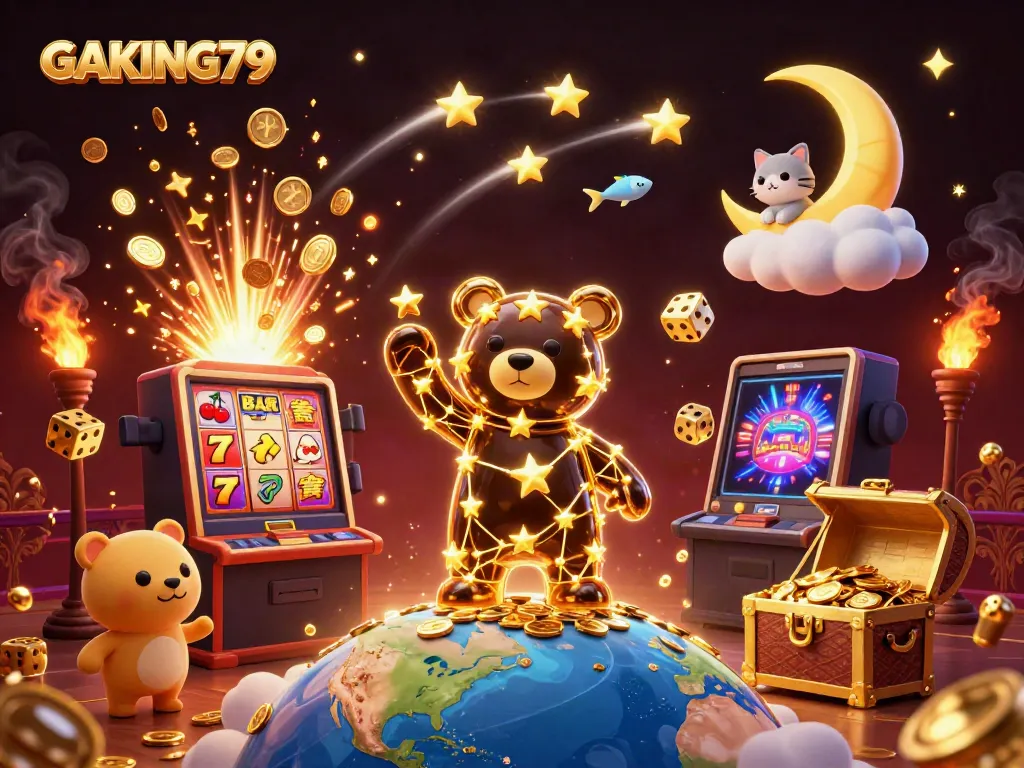 Experience the excitement of GAKING79 with rich visuals of dynamic gambling elements and characters.