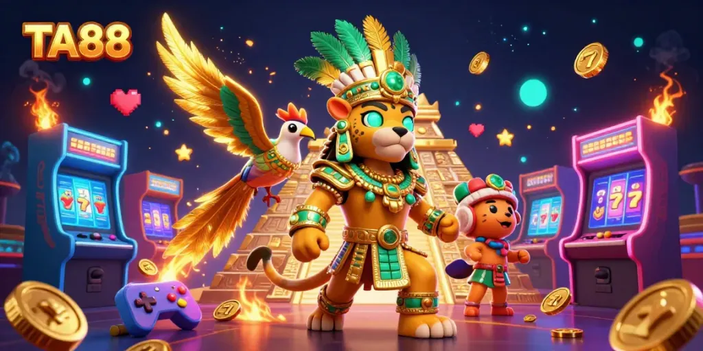 Join the excitement at TA88 with interactive gaming adventures displayed in a dynamic casino scene.