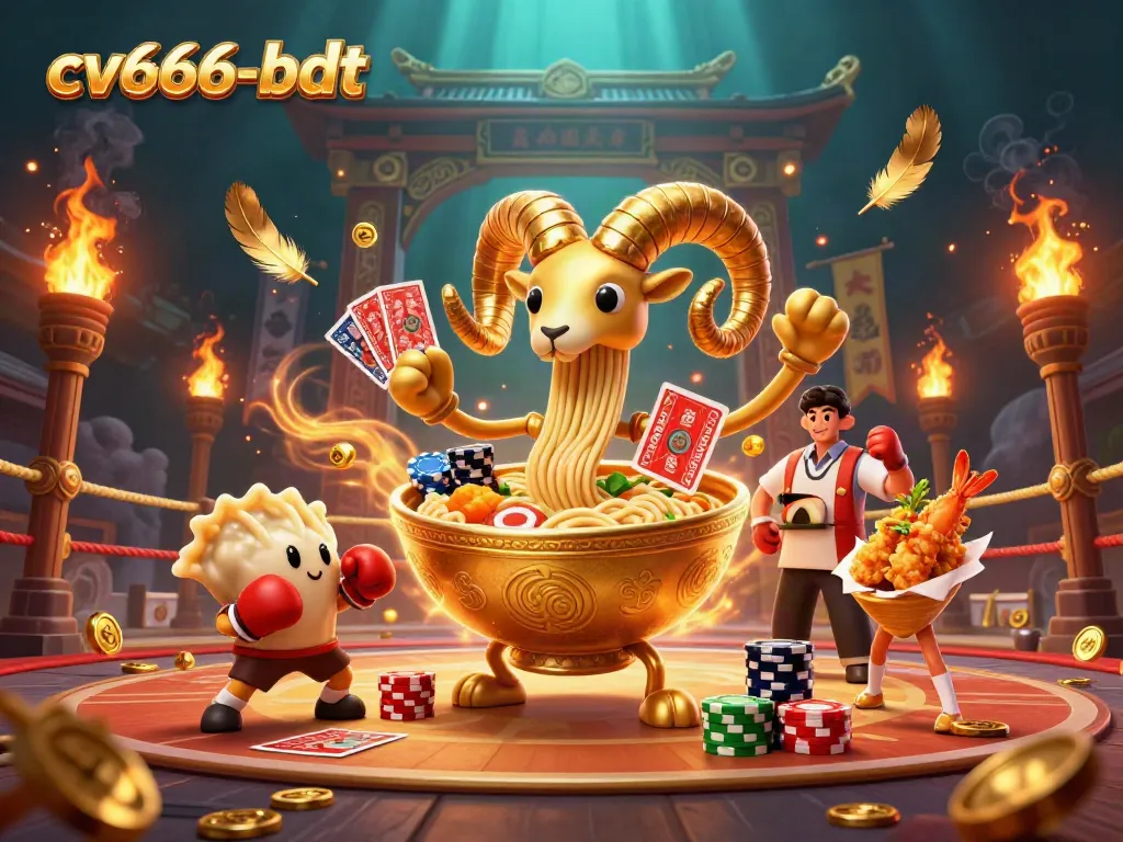 Experience the thrill of cv666-bdt as golden ramen bowls deal cards amidst vibrant casino action.