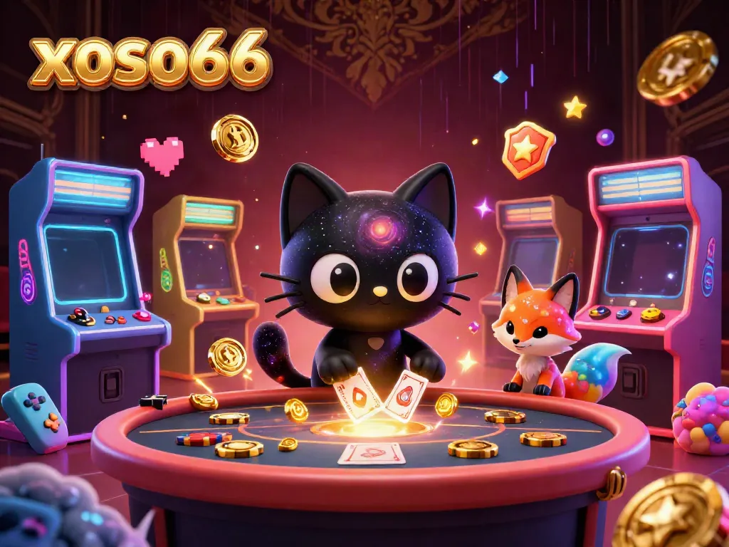 Experience the captivating allure of xoso66 with a cosmic casino scene featuring vibrant gaming elements.