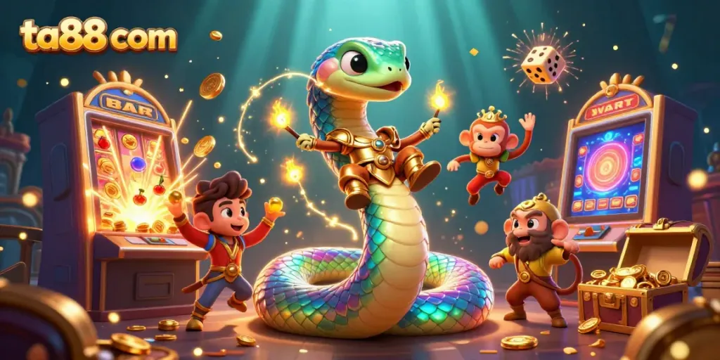 Experience the thrilling world of ta88 com with vibrant characters and dynamic casino game elements.