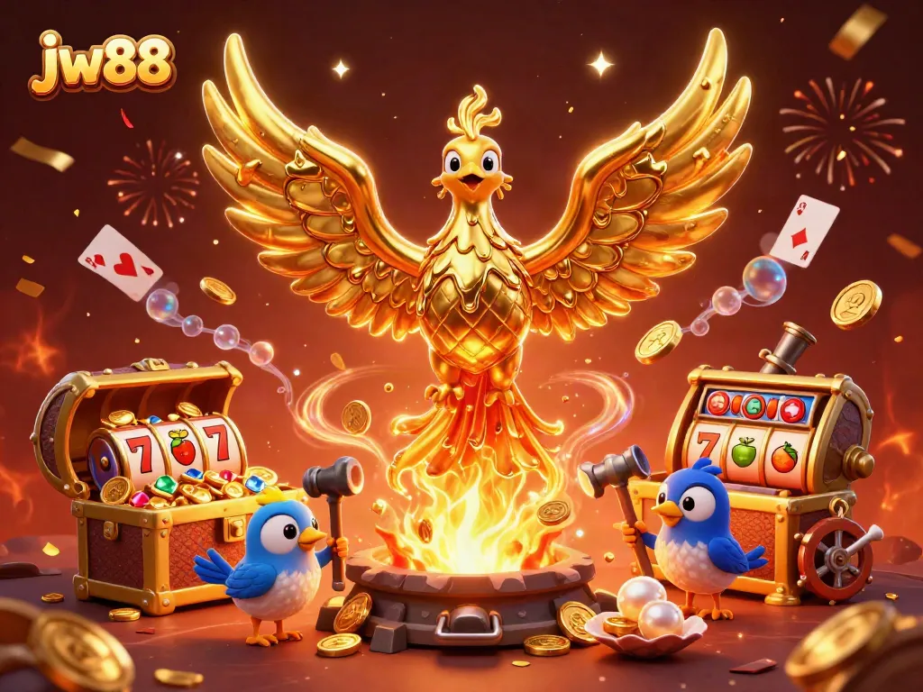 Experience thrilling gaming adventures with jw88, featuring a golden phoenix and vibrant slot elements.