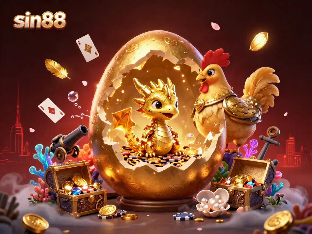 Engage in thrilling action at sin88 with a baby dragon guarding poker chips in a rich casino setting.