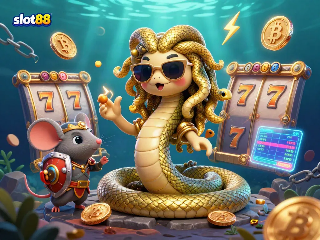 Experience thrilling gameplay at slot88 with vibrant slot reels and 3D characters illuminating the casino action.