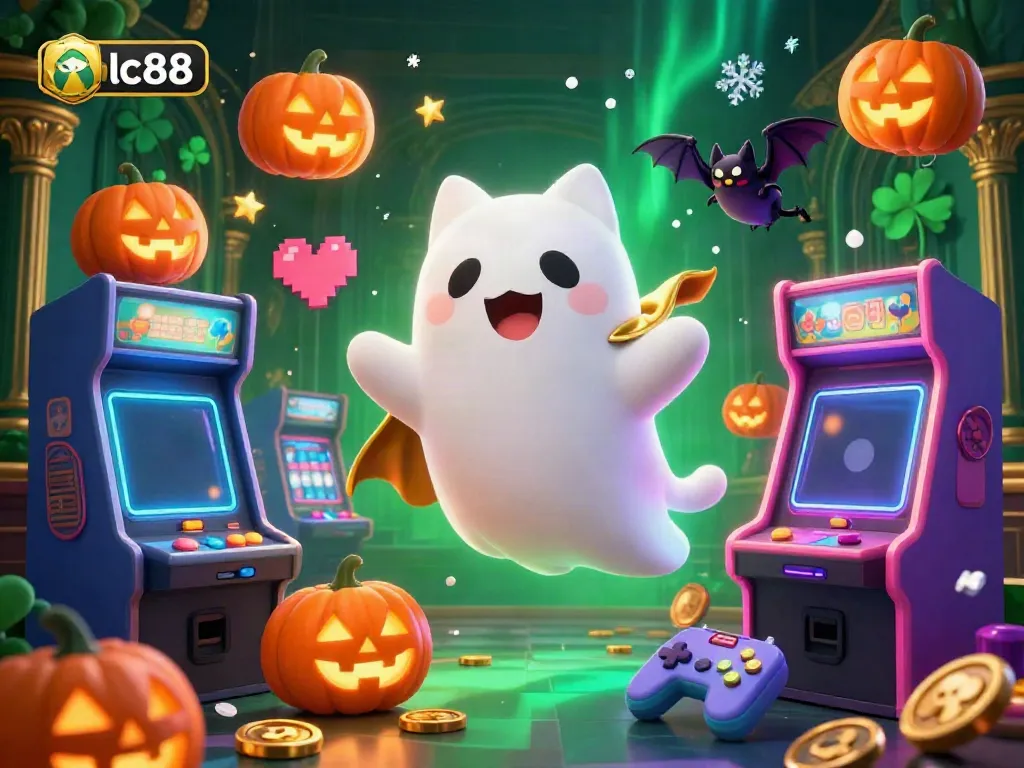 Experience lc88 magic with ghost cat and spooky games in a haunted casino scene.
