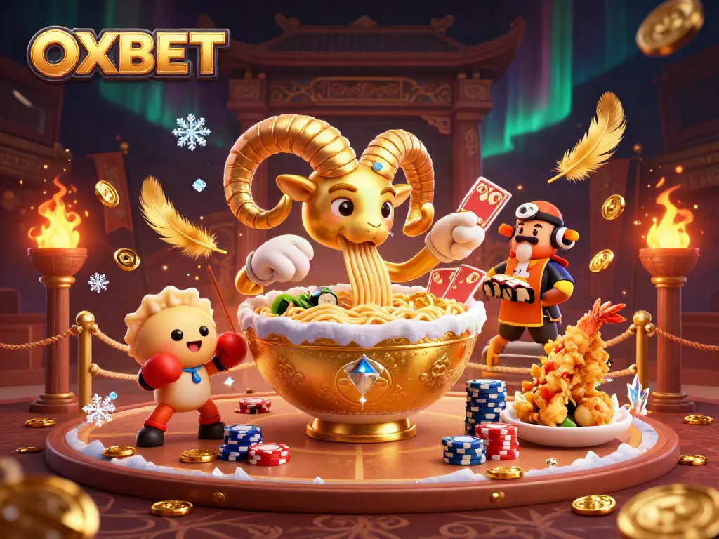 Experience the thrill of OXBET with a dynamic casino scene featuring vibrant characters and game elements.