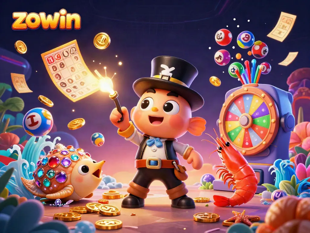 Zowin engages players with thrilling jackpot excitement from vibrant animated characters and casino elements.