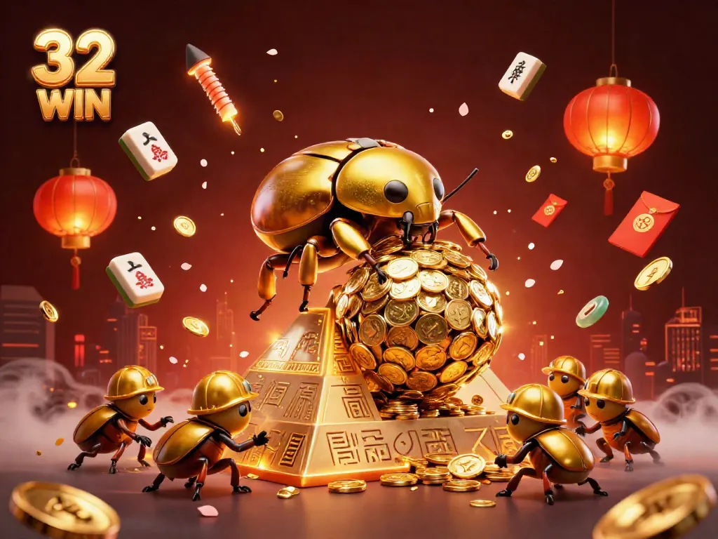 Engage with the vibrant world of 32 WIN as golden coins roll amidst a dynamic casino scene.
