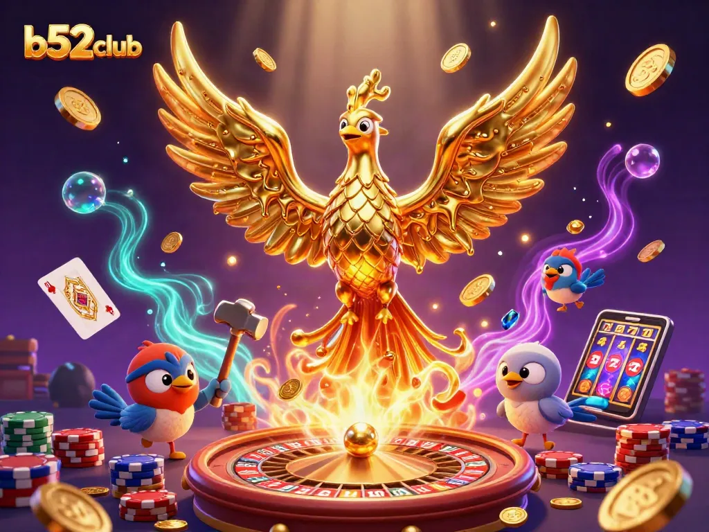 Experience thrilling gameplay at b52club with a dynamic phoenix and vibrant casino elements.