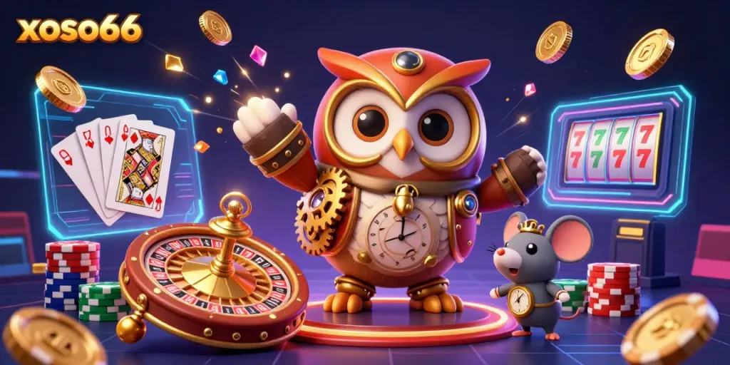 Experience thrilling gameplay with xoso66 in this vibrant casino-themed digital illustration.