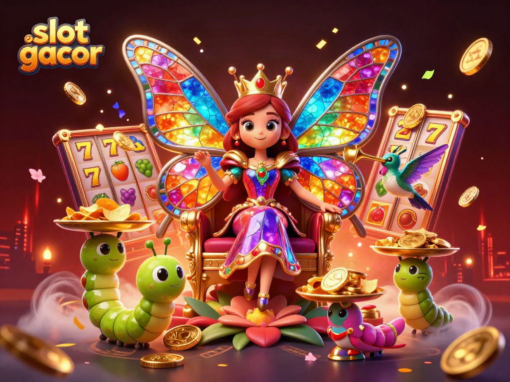 Experience the thrill of slot gacor with a magical 3D scene featuring vibrant slot reels and enchanting characters.
