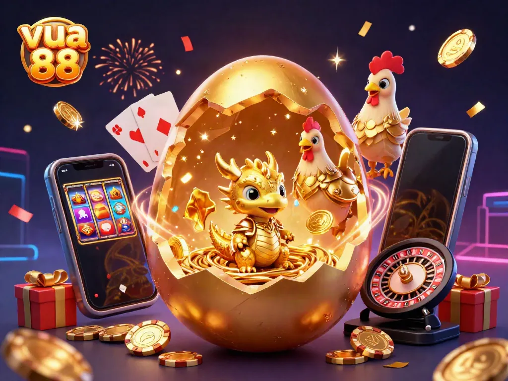 Experience the thrill with vua 88's exciting games in a vibrant 3D casino scene.