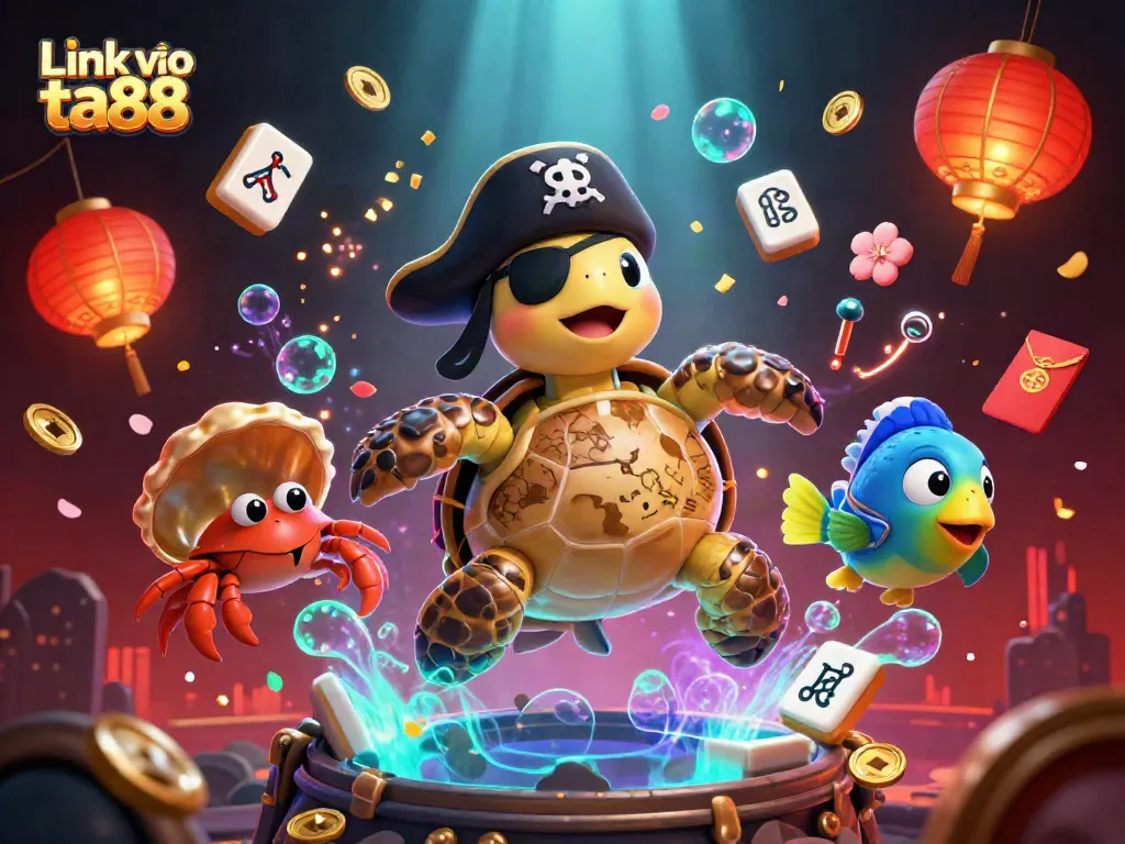 Engage in thrilling gameplay at Link vào ta88 with vibrant 3D casino illustration featuring lively characters and treasures.