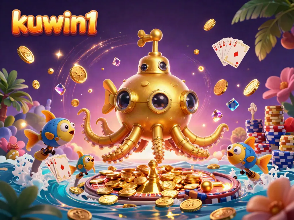 Join the excitement at kuwin1 with a dynamic underwater casino scene filled with winning games and treasures.