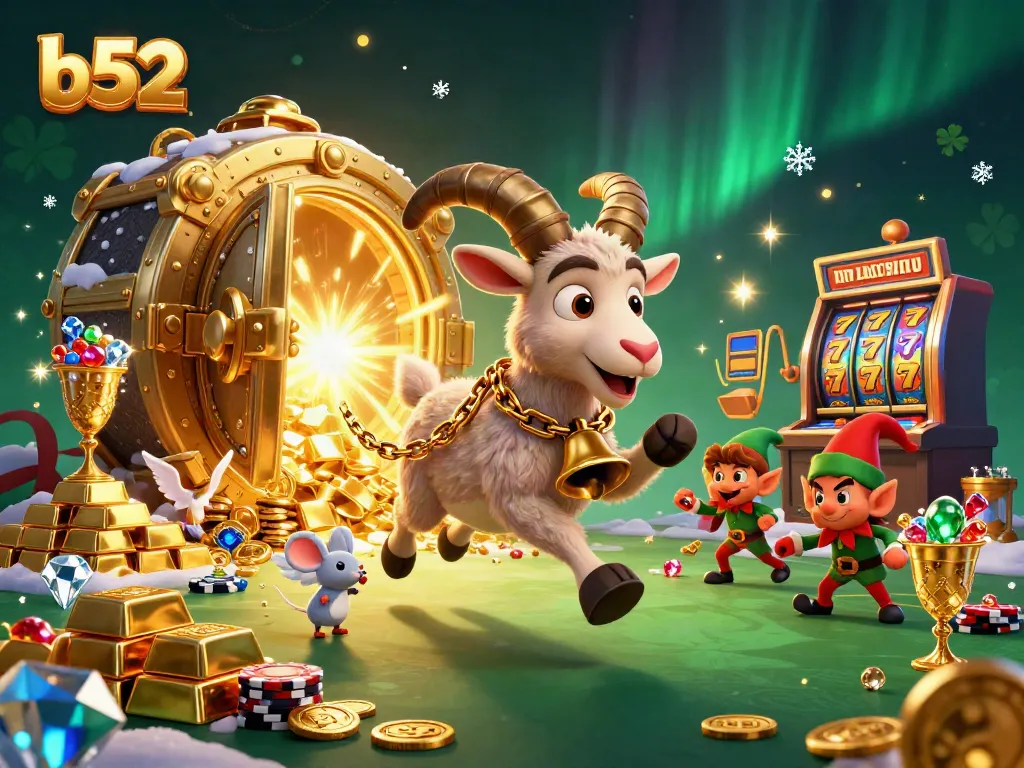Experience the thrill of b52 betting with festive characters amidst glamorous casino riches.