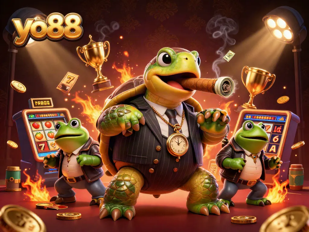 Experience the excitement of yo88 with a vibrant 3D casino scene featuring lucky charms and spirited characters.