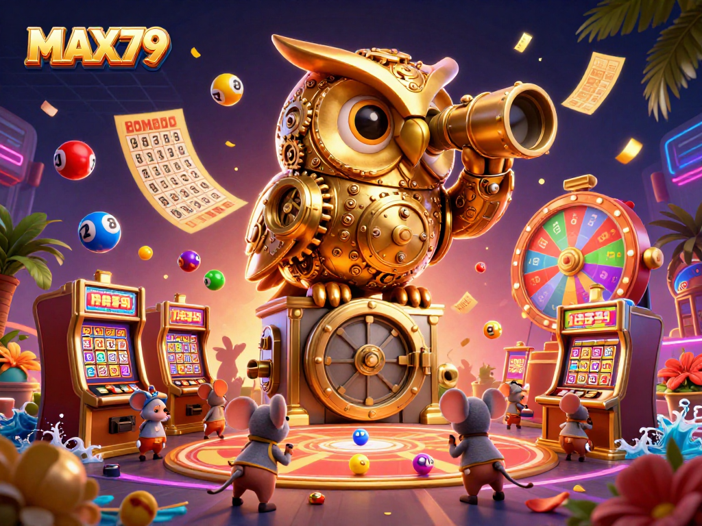 Experience the excitement of MAX79 with vibrant casino scenes full of dynamic gaming elements.