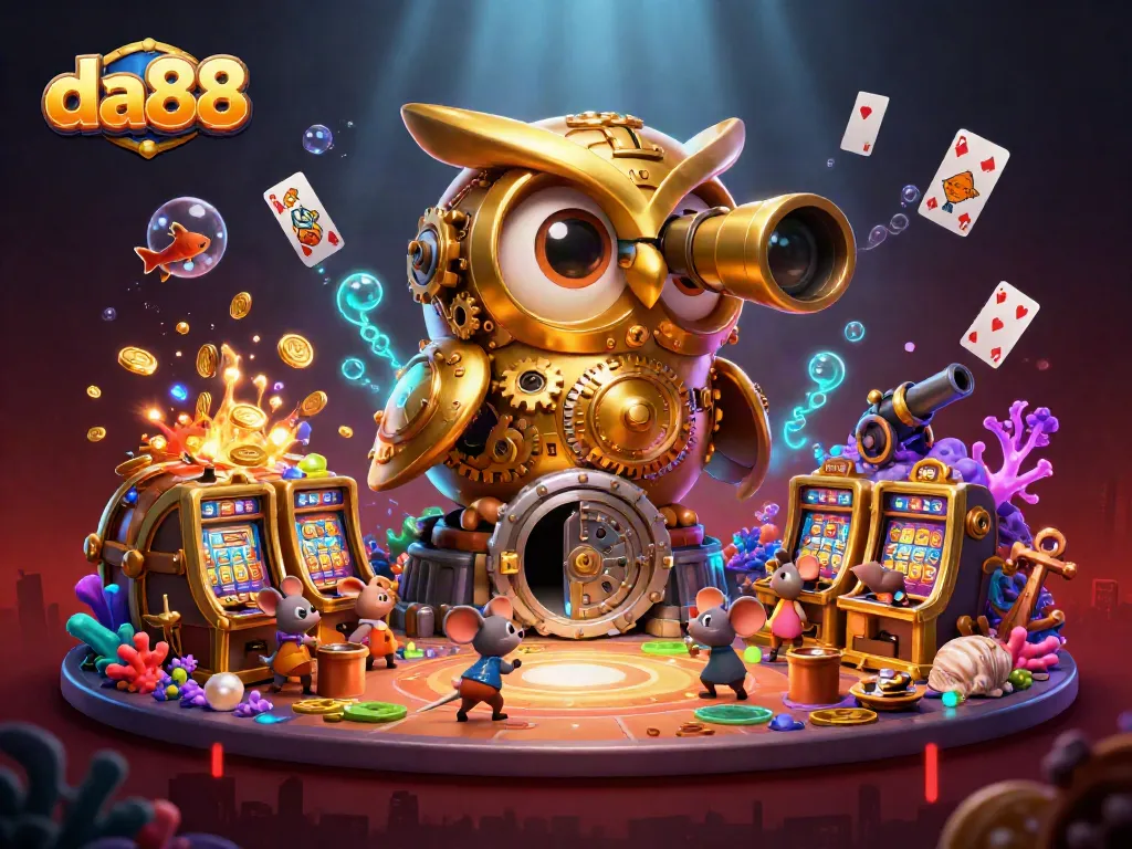 Engage with da88's thrilling slot experience in a vibrant 3D casino illustration.