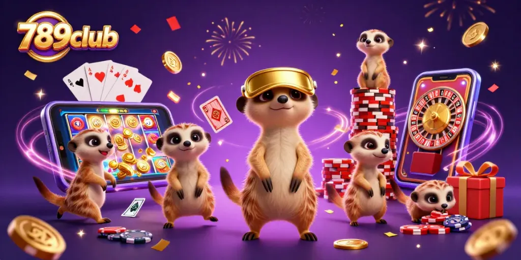 Engage in thrilling games at 789club with meerkats running a vibrant casino operation.