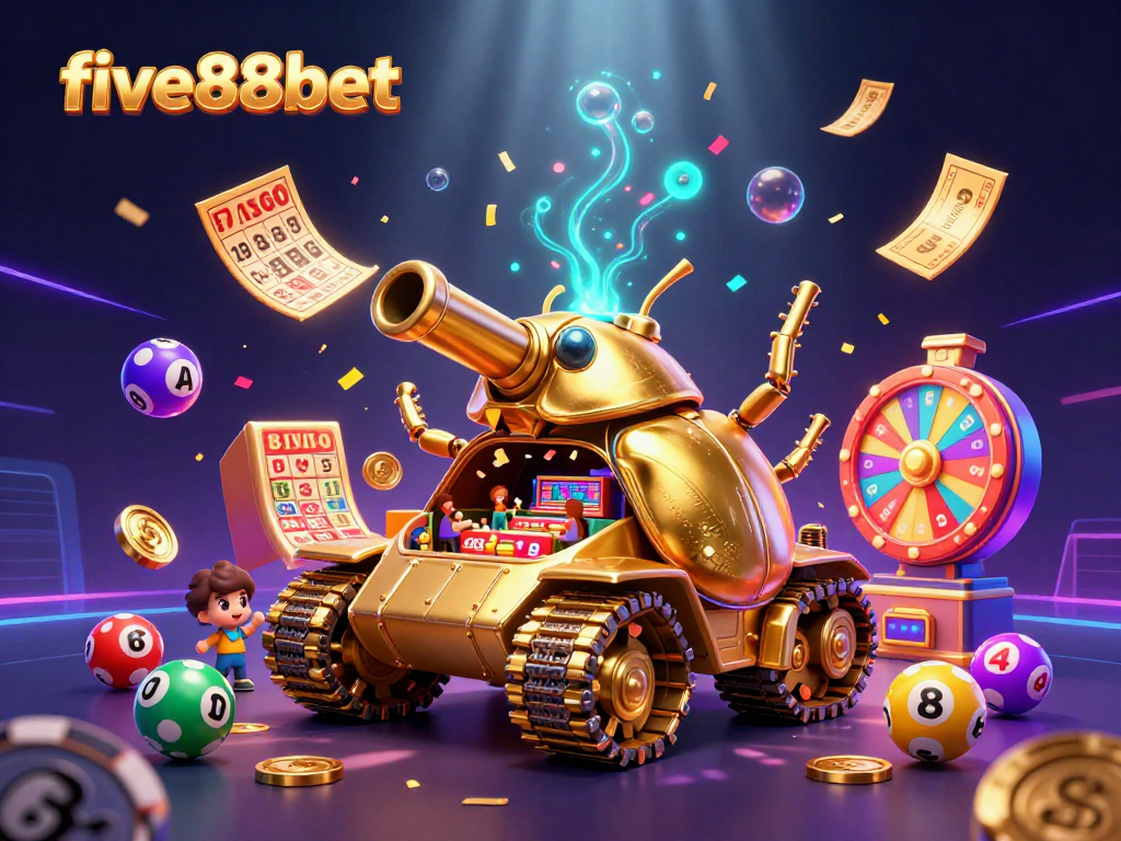 Experience thrilling moments at five88bet with a golden beetle tank casino illustration full of excitement.