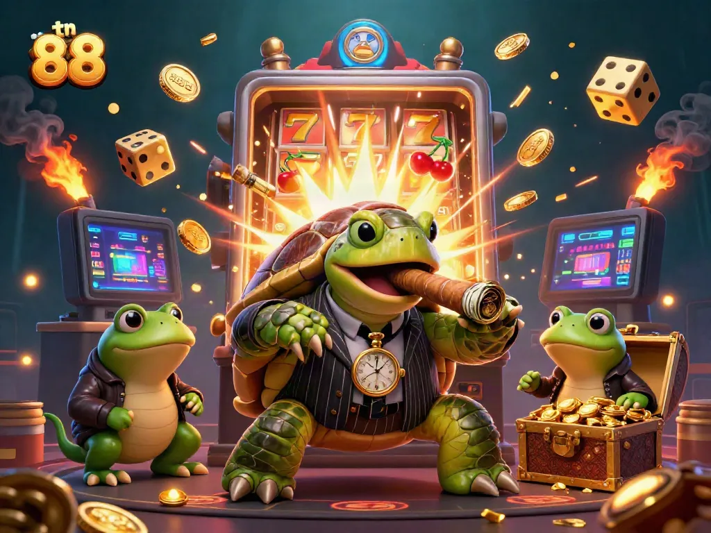 Experience thrilling wins at tn 88 with a vibrant casino scene of characters and game elements.