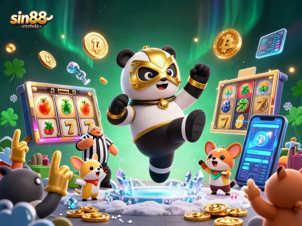 Experience thrilling gameplay with sin88-mobile in this dynamic, cartoonish casino scene.