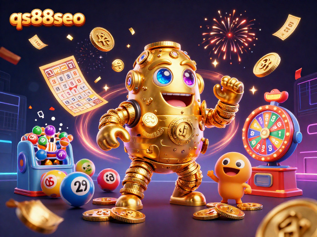 Engage with qs88seo's vibrant gaming world featuring golden golem and interactive lottery elements.