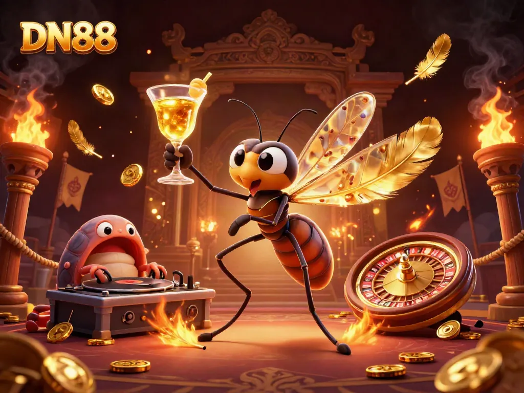 Experience the thrill of DN88 with cartoon characters in a casino-themed scene filled with excitement and rich details.