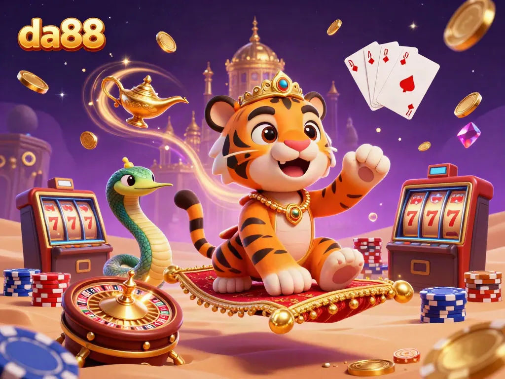 Experience the thrill of da88 with a dazzling 3D illustration depicting casino excitement.